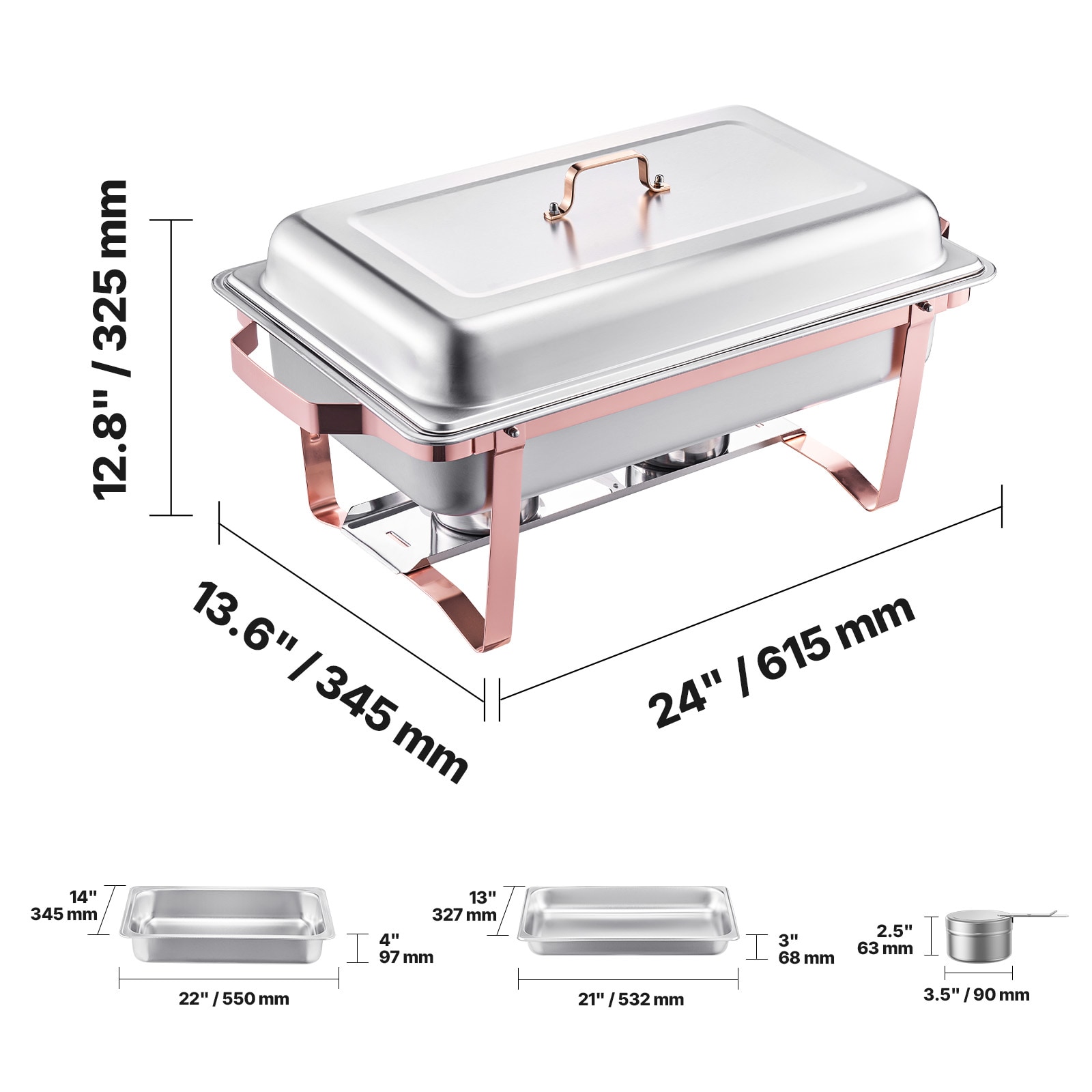 8 Qt 2 Pack Rectangle Chafing Dish Buffet Set Full Size Pan Stainless Steel_voghion.com